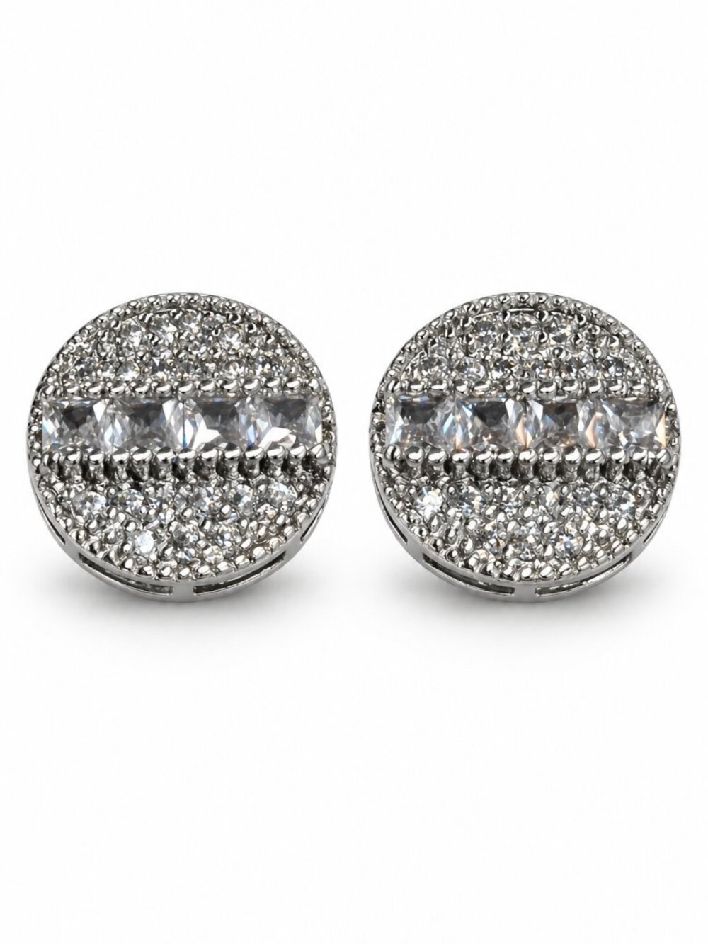 Aya Silver Pavé Crystal Stainless Steel Stud Earrings
